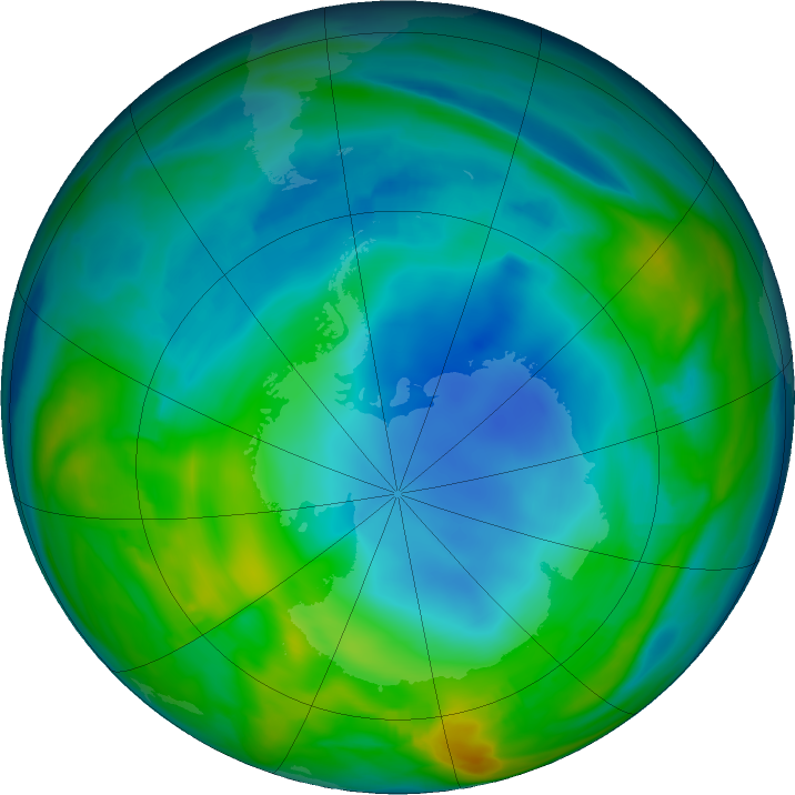 Antarctic ozone map for 31 May 2018